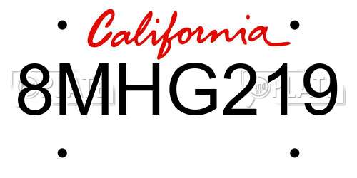 8MHG219 California License Plate