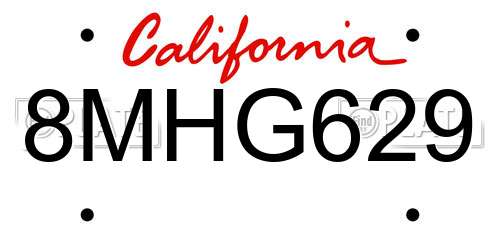 8MHG629 California License Plate