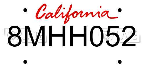8MHH052 California License Plate