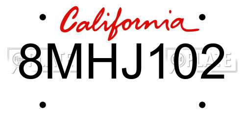 8MHJ102 California License Plate
