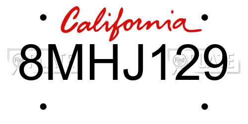 8MHJ129 California License Plate