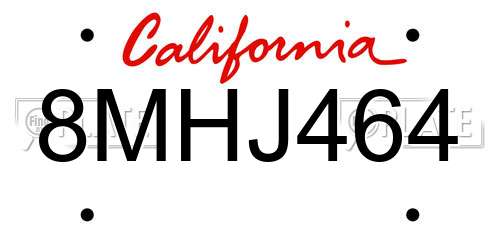 8MHJ464 California License Plate