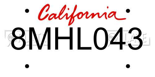 8MHL043 California License Plate