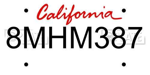 8MHM387 California License Plate