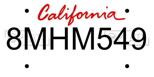 8MHM549 California License Plate