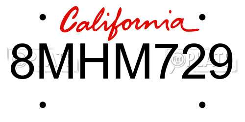 8MHM729 California License Plate