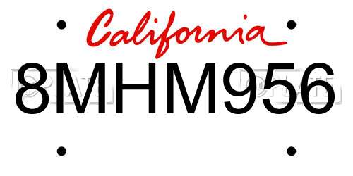 8MHM956 California License Plate