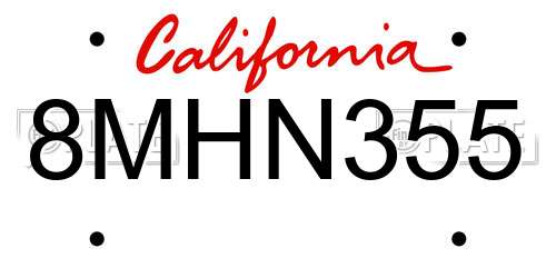 8MHN355 California License Plate
