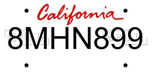 8MHN899 California License Plate
