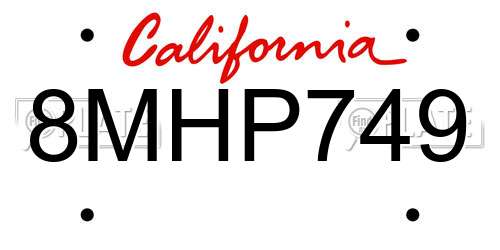 8MHP749 California License Plate