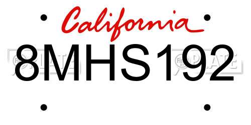 8MHS192 California License Plate