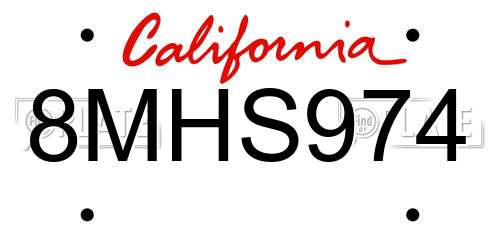 8MHS974 California License Plate
