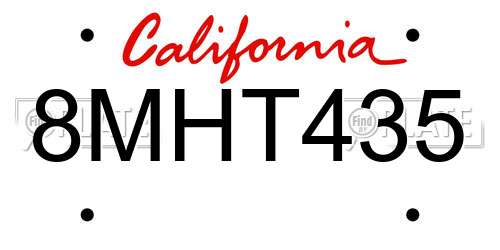 8MHT435 California License Plate