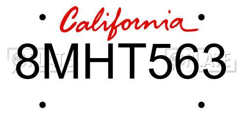 8MHT563 California License Plate