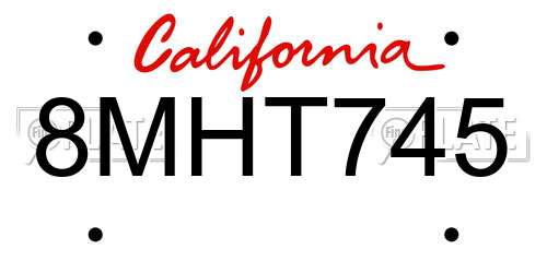 8MHT745 California License Plate