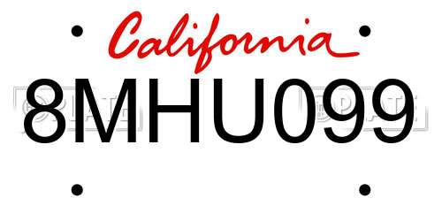 8MHU099 California License Plate
