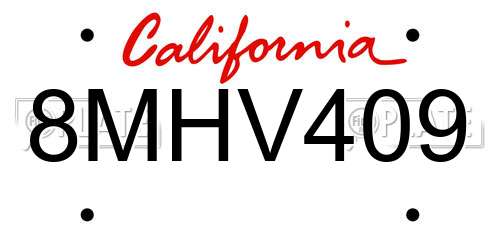 8MHV409 California License Plate
