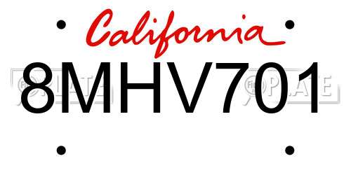 8MHV701 California License Plate