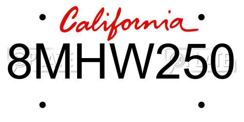 8MHW250 California License Plate