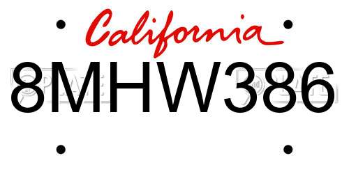 8MHW386 California License Plate
