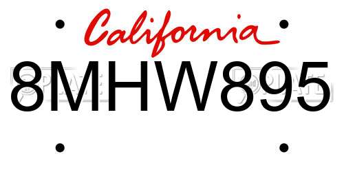 8MHW895 California License Plate