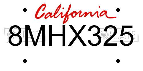 8MHX325 California License Plate