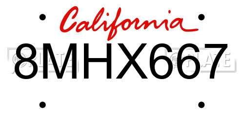 8MHX667 California License Plate