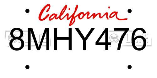 8MHY476 California License Plate
