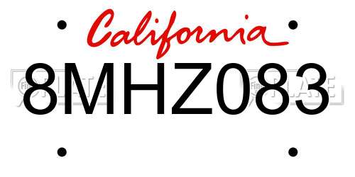 8MHZ083 California License Plate