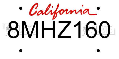 8MHZ160 California License Plate