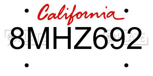 8MHZ692 California License Plate