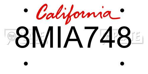8MIA748 California License Plate