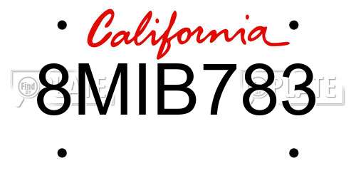 8MIB783 California License Plate