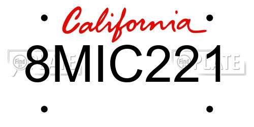 8MIC221 California License Plate