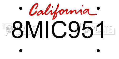 8MIC951 California License Plate