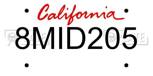 8MID205 California License Plate