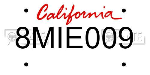 8MIE009 California License Plate