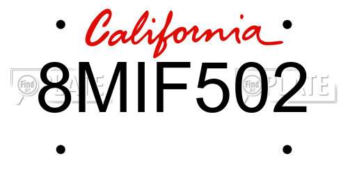 8MIF502 California License Plate