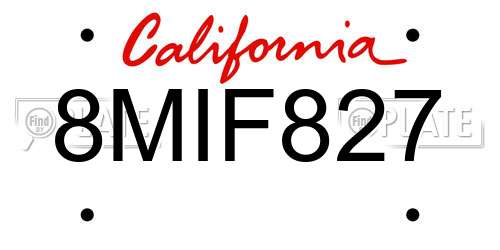 8MIF827 California License Plate