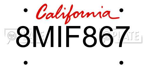 8MIF867 California License Plate
