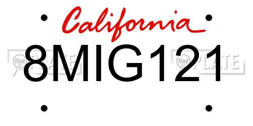 8MIG121 California License Plate