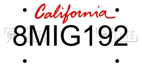 8MIG192 California License Plate