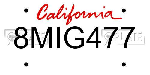 8MIG477 California License Plate