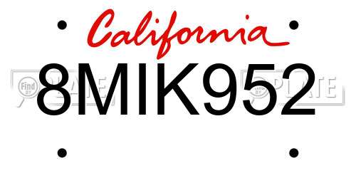 8MIK952 California License Plate