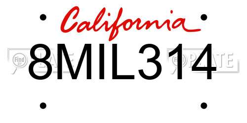 8MIL314 California License Plate