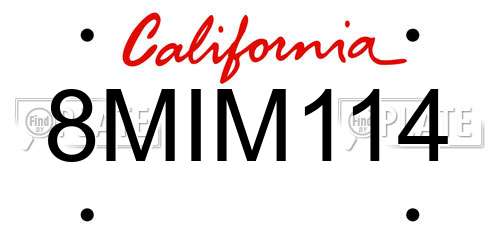 8MIM114 California License Plate