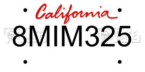 8MIM325 California License Plate