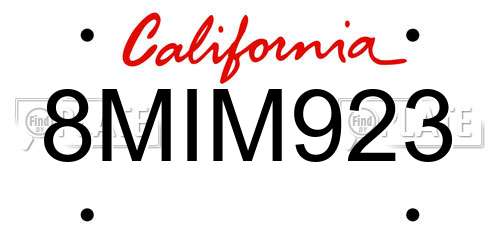 8MIM923 California License Plate