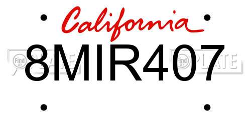 8MIR407 California License Plate