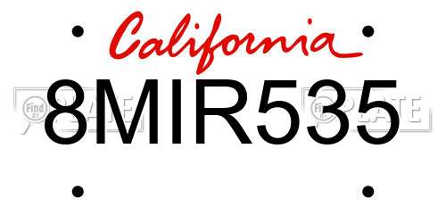 8MIR535 California License Plate